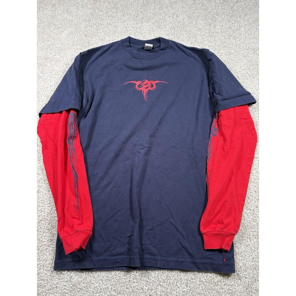 Vintage Y2K BullHead Dragon Asian Long Sleeve Red Black T-Shirt M